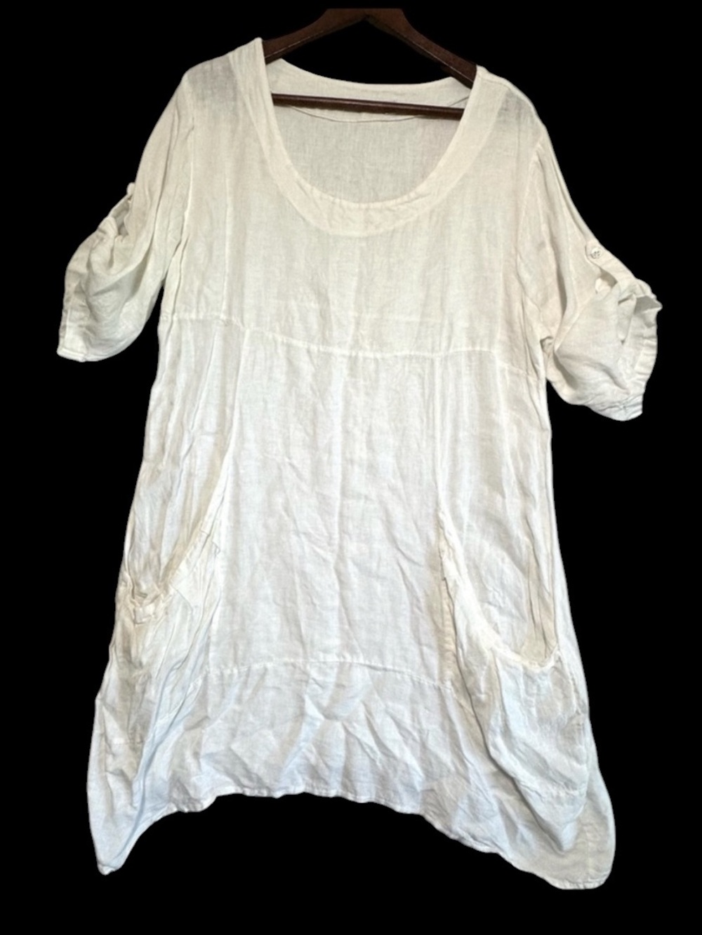 VASNA Made In Italy 100% Linen Oversized Tunic Lagenlook Pocket Dress White XL - Picture 3 of 9